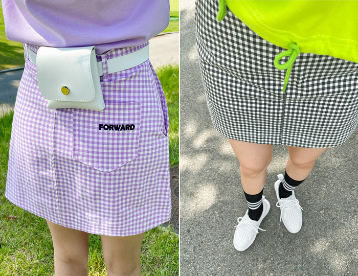 <b>[ゴルフ] チェック刺繍ポケット トイム 3.5部 スカート</b>