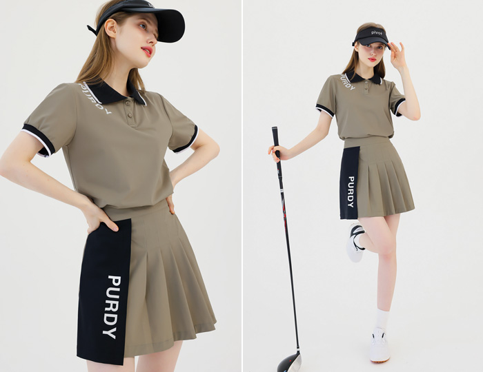 <b>【パーディGOLF/SET】スコッチ配色プリッツスカートセット【ベージュ＋ベージュ】</b>