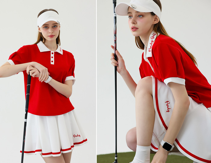 <b>[パディGOLF/SET]ピケイカラー配色スカートセット[レット+ホワイト]</b>